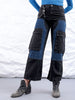 Women's Black Carpenter Fit Solid High Rise Clean Look Cargo Denim