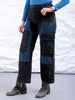 Women's Black Carpenter Fit Solid High Rise Clean Look Cargo Denim