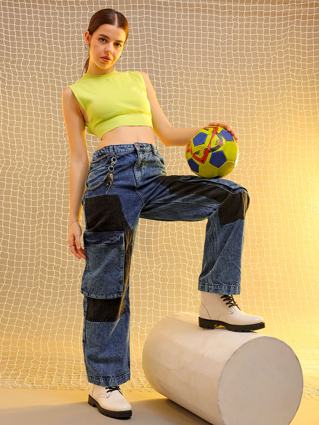 Women's Blue Carpenter Fit Solid Jeans