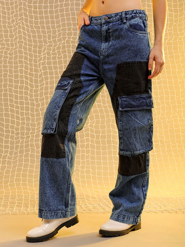 Women's Blue Carpenter Fit Solid Jeans