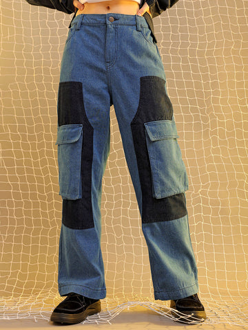 Women's Blue Carpenter Fit Solid Jeans