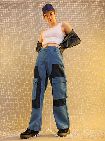 Women's Blue Carpenter Fit Solid Jeans