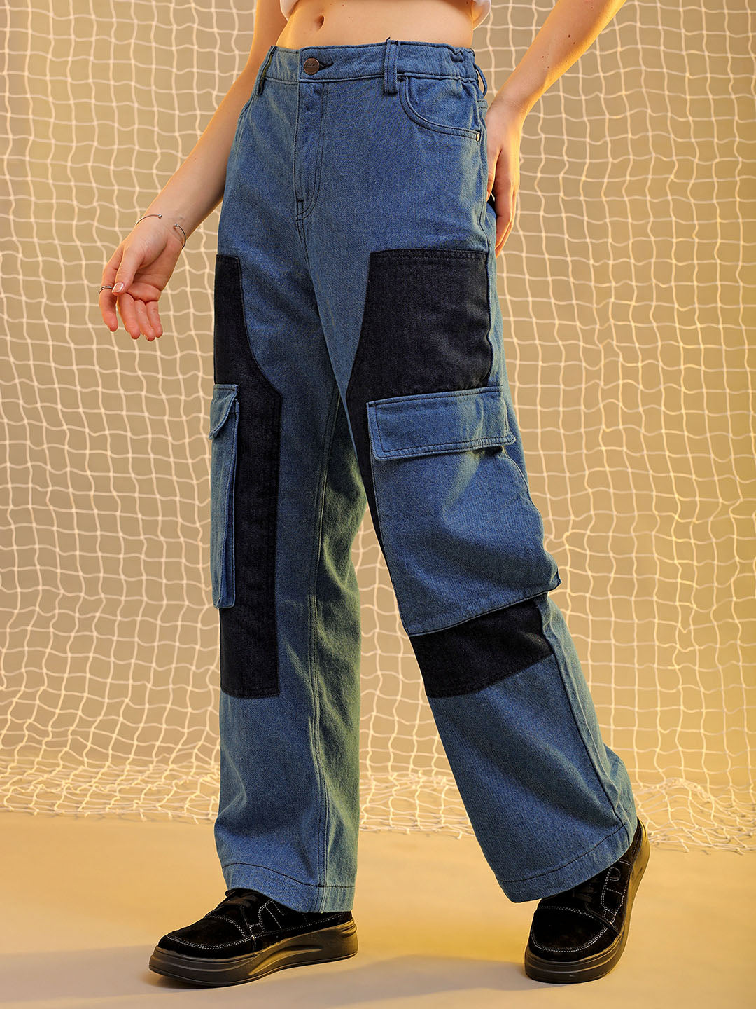 Women's Blue Carpenter Fit Solid Jeans