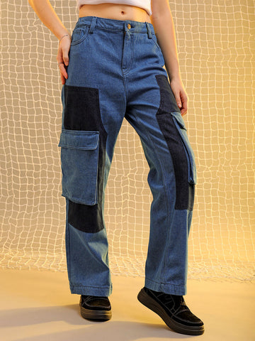 Women's Blue Carpenter Fit Solid Jeans