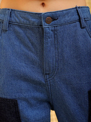 Women's Blue Carpenter Fit Solid Jeans