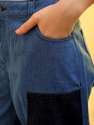 Women's Blue Carpenter Fit Solid Jeans