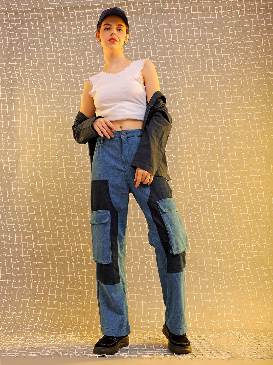 Women's Blue Carpenter Fit Solid Jeans