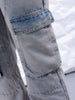 Women's Blue Carpenter Fit Solid High Rise Clean Look Cargo Denim