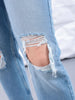 Women's Blue Straight Fit Solid High Rise Distressed Jeans