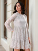 Women's Grey Fit and Flare Lace Round Neck Tiered Dress