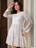 Women's Grey Fit and Flare Lace Round Neck Tiered Dress