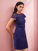 Women's Blue Fitted Lace Round Neck Sheath Dress