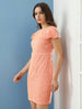 Women's Orange Fitted Lace Round Neck Sheath Dress