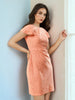 Women's Orange Fitted Lace Round Neck Sheath Dress