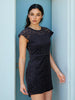 Women's Blue Fitted Lace Round Neck Bodycon Dress