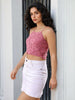 Women's Pink Fitted Lace Round Neck Cami Top
