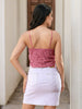 Women's Pink Fitted Lace Round Neck Cami Top