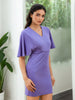 Women's Purple Fitted Textured V-Neck Mini Dress
