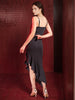 Women's Black Fitted Textured Scoop Neck Partywear Ruffle Dress