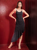 Women's Black Fitted Textured Scoop Neck Partywear Ruffle Dress