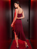 Women's Red Fitted Textured Scoop Neck Partywear Ruffle Dress