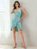 Women's Green Fitted Textured Scoop Neck Partywear Ruffle Dress