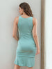 Women's Green Fitted Textured Scoop Neck Partywear Ruffle Dress