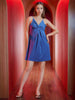 Women's Blue Fit and Flare Textured Sweetheart Slip Dress