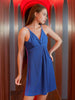 Women's Blue Fit and Flare Textured Sweetheart Slip Dress