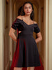Women's Black Regular Textured Off Shoulder Partywear Skater Dress