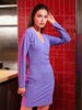 Women's Purple Fitted Textured V-Neck Wrap Dress