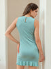 Women's Green Fitted Textured Round Neck Ruffle Dress