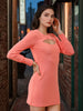 Women's Pink Fitted Textured Round Neck Partywear Cut Out Dress