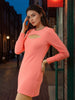 Women's Pink Fitted Textured Round Neck Partywear Cut Out Dress