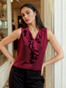 Women's Red Fitted Textured Ruffled Ruffle Top