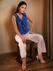Women's Blue Fitted Textured Ruffled Ruffle Top