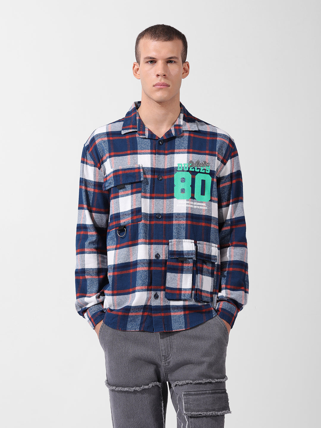 Men's Blue Relaxed Fit Checkered Street Shirt