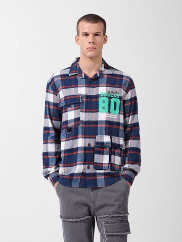 Men's Blue Relaxed Fit Checkered Street Shirt