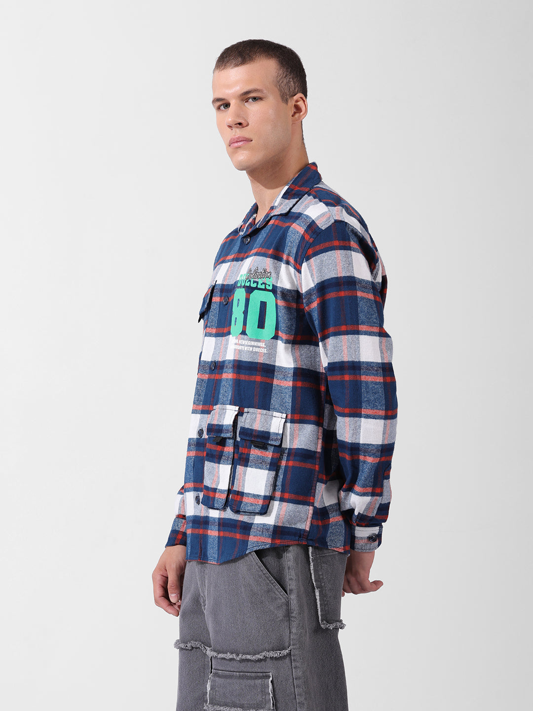 Men's Blue Relaxed Fit Checkered Street Shirt