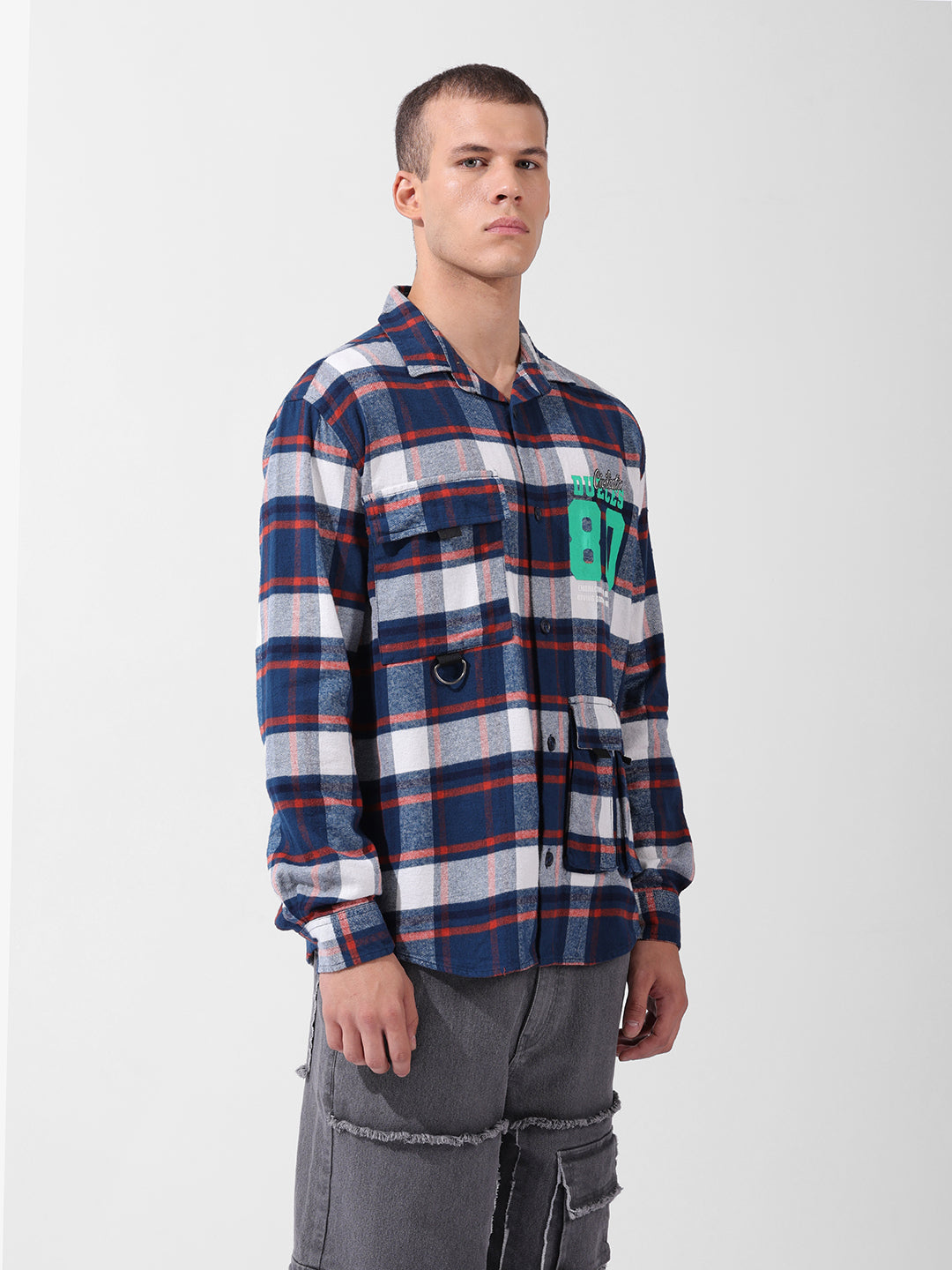 Men's Blue Relaxed Fit Checkered Street Shirt
