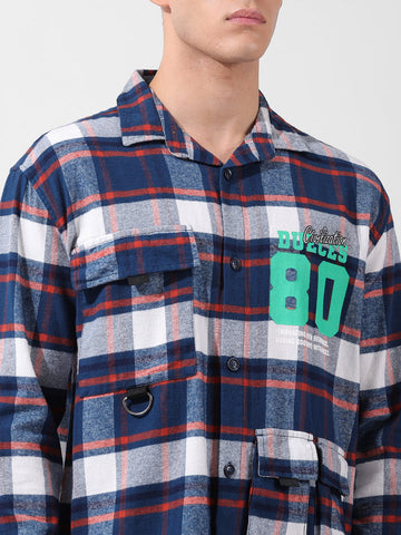 Men's Blue Relaxed Fit Checkered Street Shirt