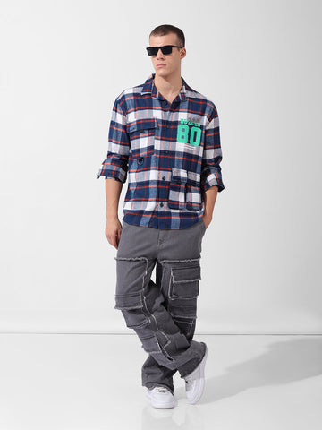 Men's Blue Relaxed Fit Checkered Street Shirt