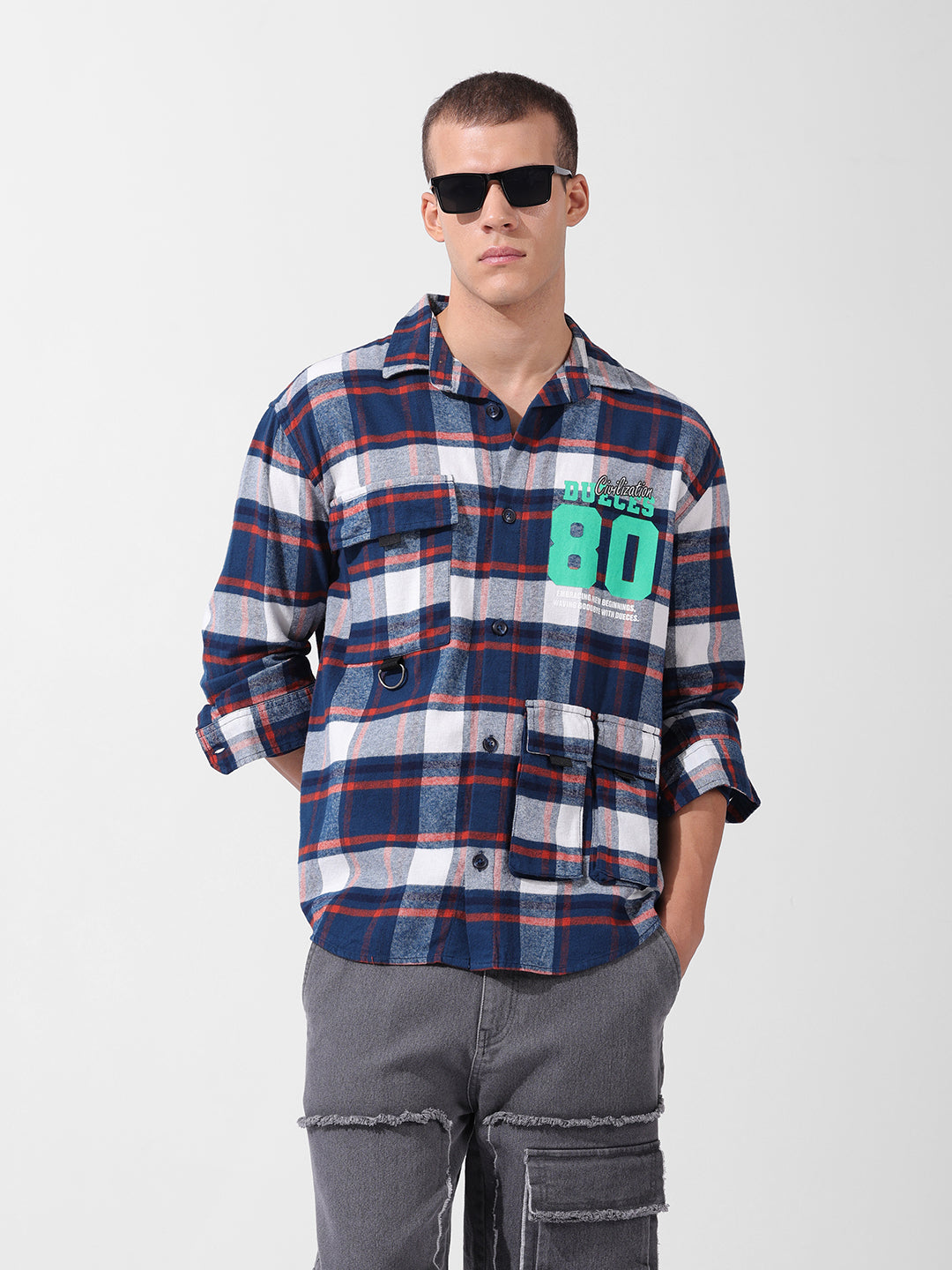 Men's Blue Relaxed Fit Checkered Street Shirt