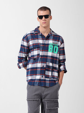 Men's Blue Relaxed Fit Checkered Street Shirt