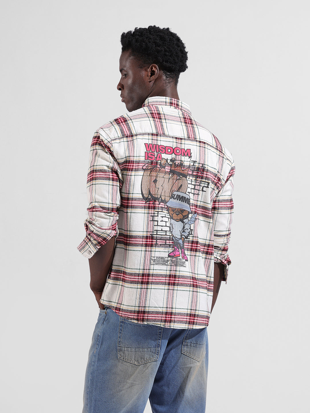 Men's Off White Relaxed Fit Checkered Street Shirt