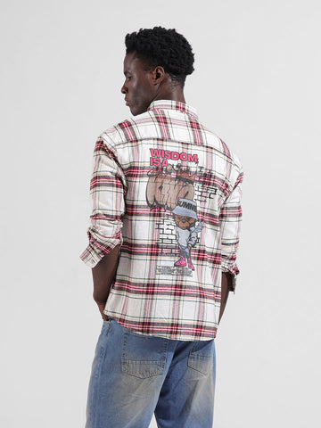 Men's Off White Relaxed Fit Checkered Street Shirt