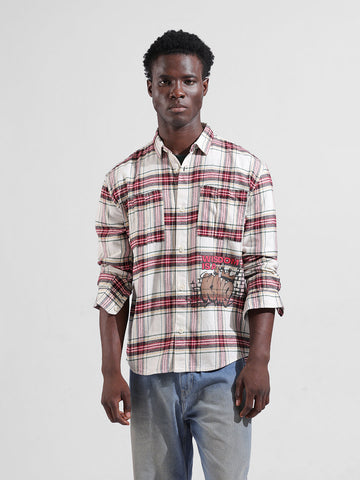 Men's Off White Relaxed Fit Checkered Street Shirt