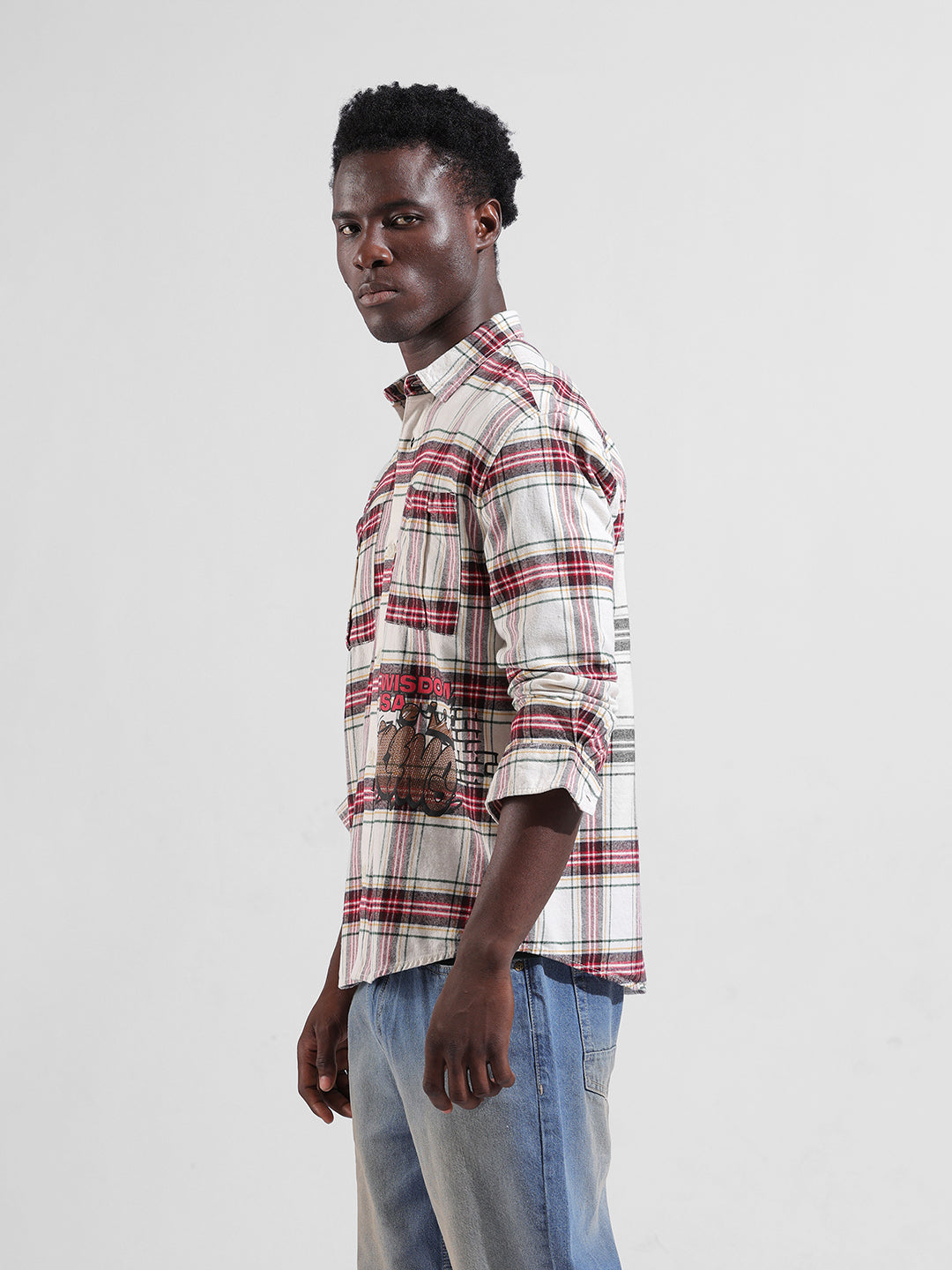 Men's Off White Relaxed Fit Checkered Street Shirt