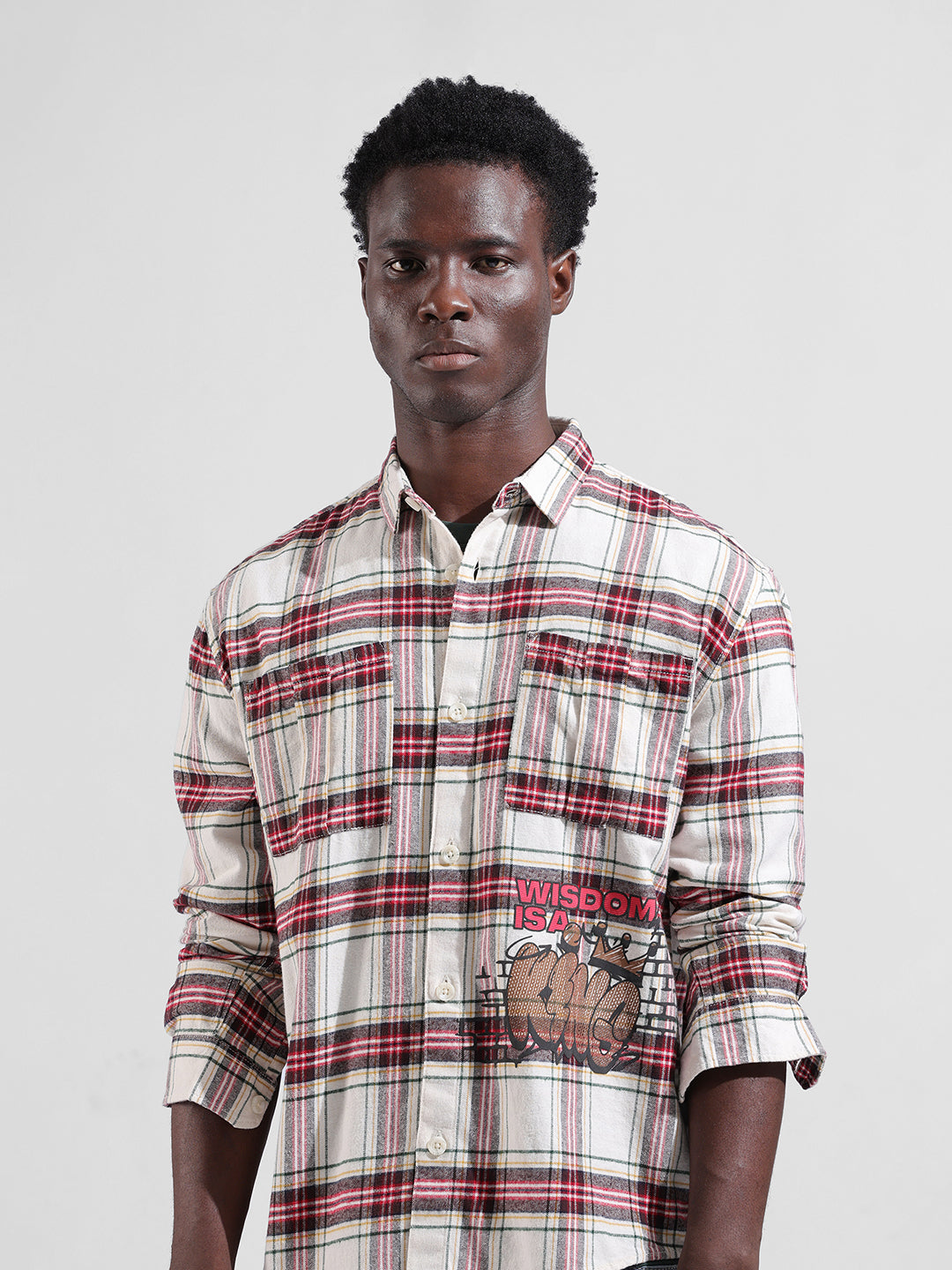 Men's Off White Relaxed Fit Checkered Street Shirt