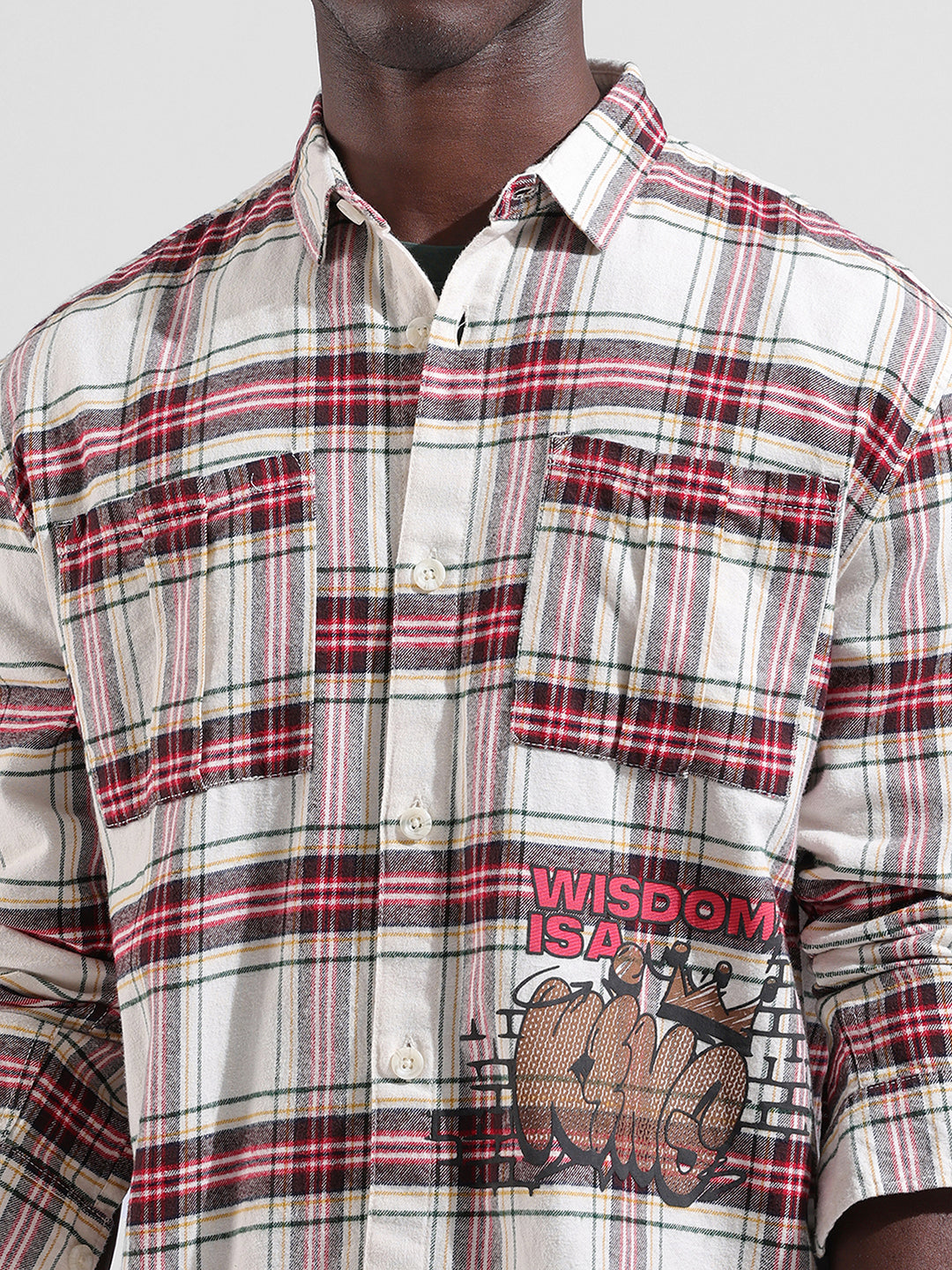 Men's Off White Relaxed Fit Checkered Street Shirt